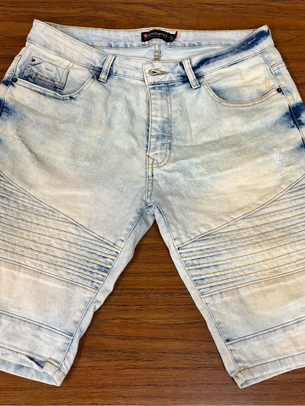 South Pole Washed Denim Slim Jean Shorts 'Light Blue' - Size 32 Waist